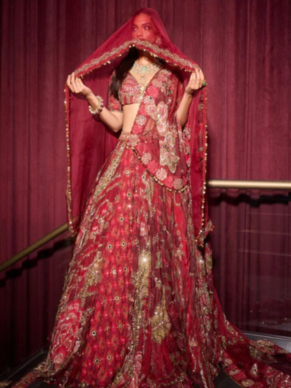 Mahima Mahajan Dark Red Lengha Ehlam with Veil (MMM-WF24-954)